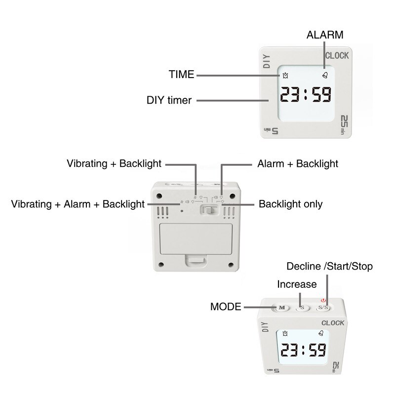Digital Timer Shaking Digital Alarm Minute Time Manage Device Meeting Kitchen Timer DIY Multifunction Daily Clocks
