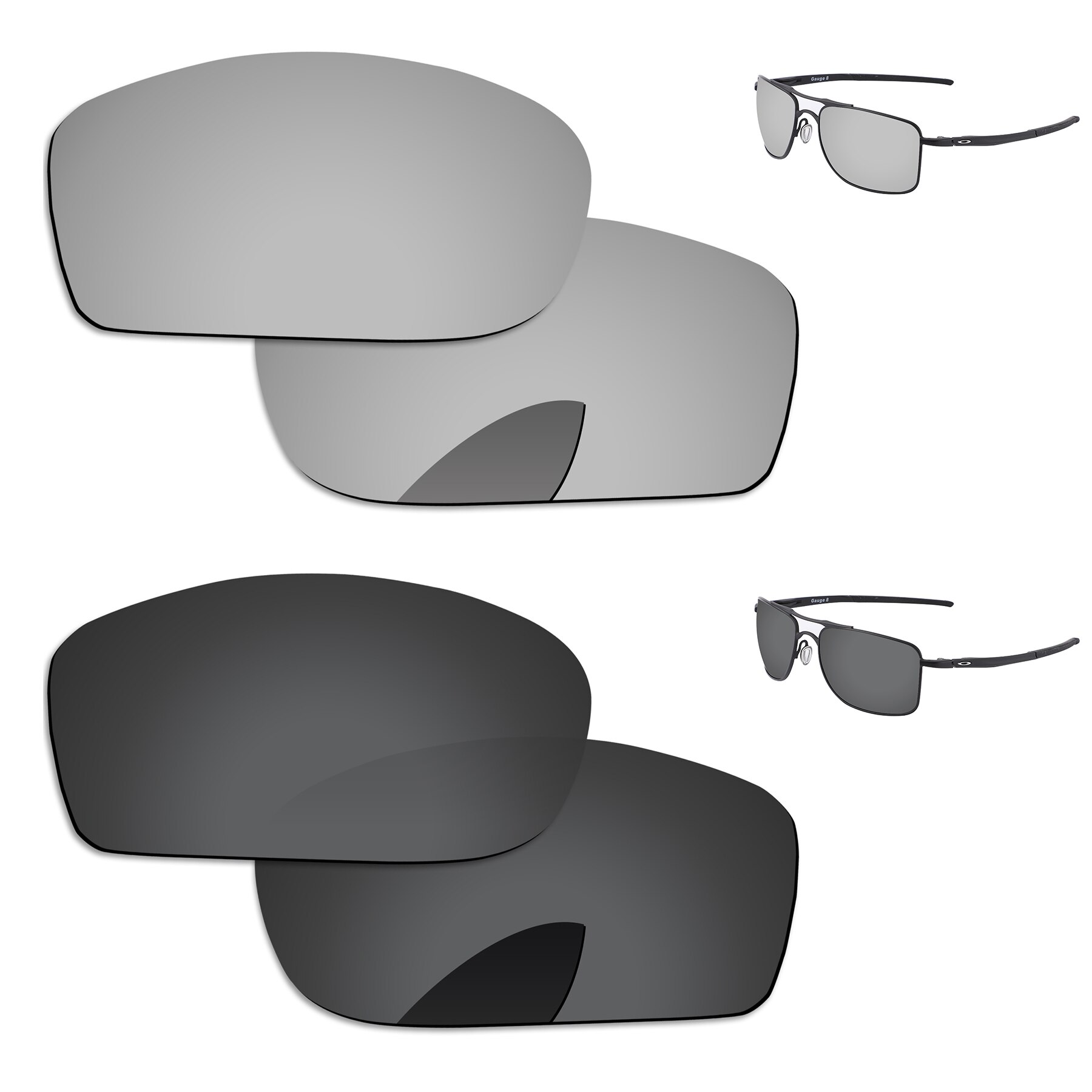 Alphax Vervanging Lenzen Voor-Oakley Gauge 8 M OO4124 Zonnebril Gepolariseerde-Meerdere Opties: 2 Pairs-Black-Silver