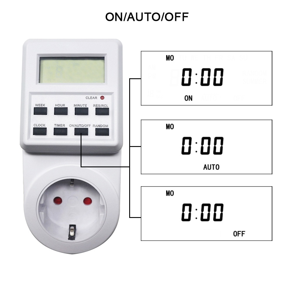 AC 230V Digital Time Switch Programmable Timer Switch Electronic Timer Socket Outlet with Random/Sumer Time Function