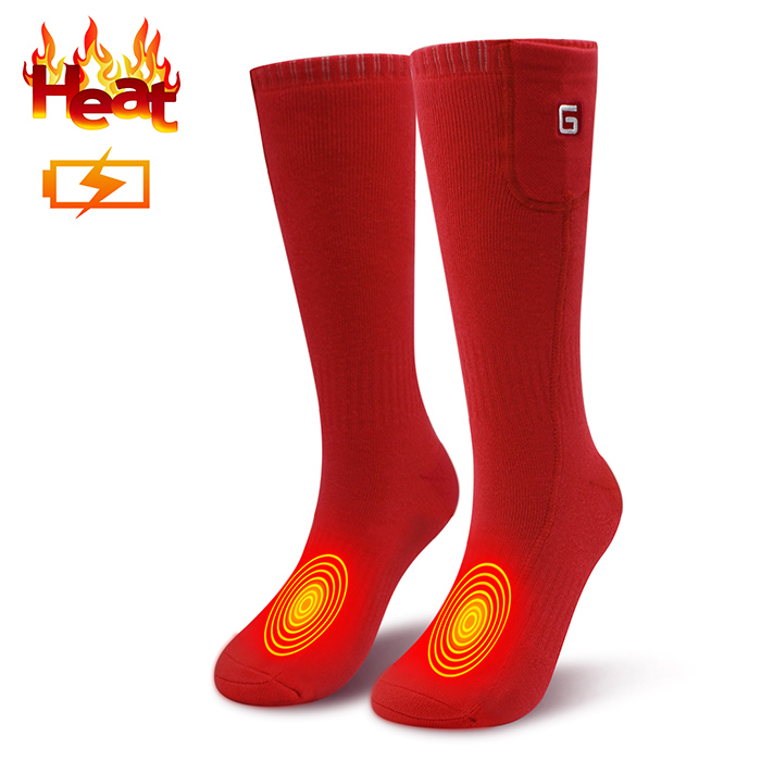 Opvarmede sokker til kronisk kolde fødder til kvinder og mænd kolde udendørs sport 3.7 spændingsjusterbare temperatur termosokker: Rød