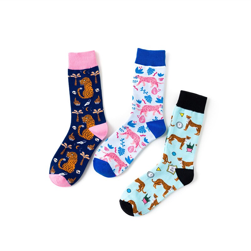 1 Pair Female Socks Cartoon Bear Deer Leopard Cute Funny Casual Women Cotton Sock Hosiery Streetwear Harajuku Crew Sock