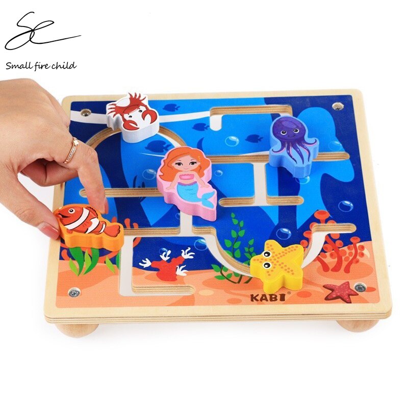 3D Puzzle Ocean Animal Maze Child Wooden Toys Educational Toys Maze Game Toys for Children