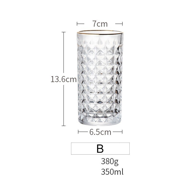 Glas guldkant blombehållare lättnad vinglas kopp hushållswhisky transparent importerad öl kaffe termomugg: Hög cirkulär