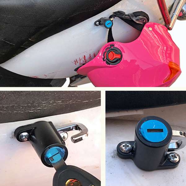Ny motorcykel hjälm lås cykel hjälm lås hängkrok hjälm lås krok med 2 nycklar set med lås rep hjälm vajer