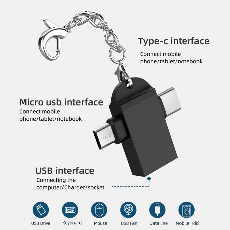 Android Type-C 2-in-1 OTG Adapter USB 2.0 Universal Interface Data Conversion Interface High-speed Rate Attached Hook