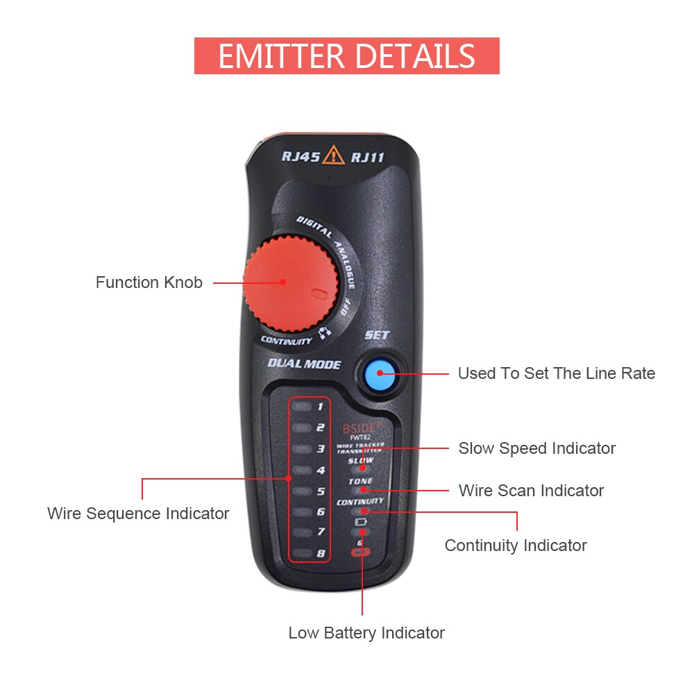 BSIDE – FWT82 traceur de câbles réseau , double , Toner de fil RJ45 RJ11 Ethernet LAN, analyseur, détecteur, détecteur de ligne