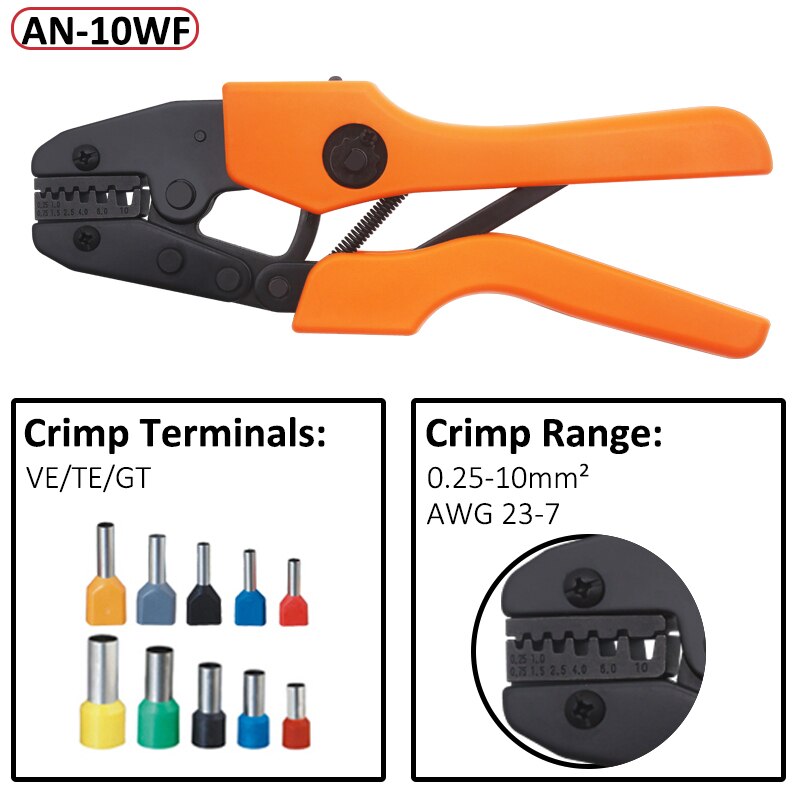 Crimp Pliers &amp; Dies Set Wire Terminals Crimping Tools Precision Crimper Labor-Saving Ergonomic Handle Easy To Grasp&amp;Press: AN-10WF