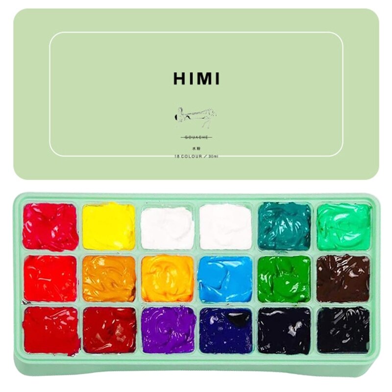 Gouache – ensemble de peintures Non toxiques, 18 couleurs, avec étui Portable, Palette de 30ml: green