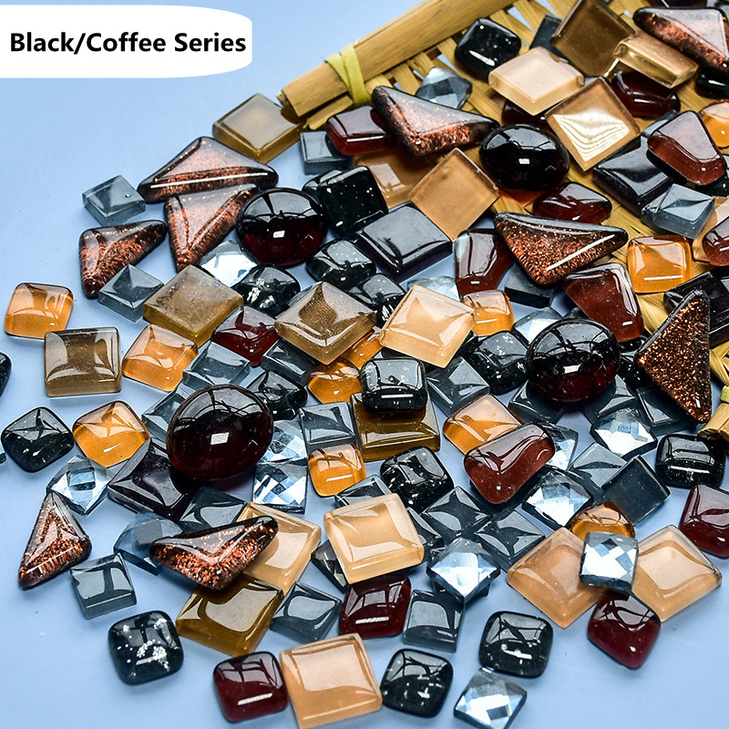120g/4.23oz diversificerede glasmosaikfliser form/farveblanding flise rund/trekant/firkantet gør-det-selv mosaik håndværk skinnende materialer: Sort kaffe serie