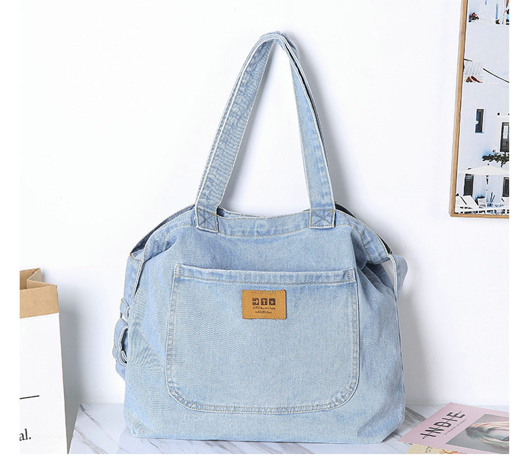 Denim crossbody väskor för kvinnor canvas jeans blå axelväska topphandtag tote handväskor stora messenger resor bolsas mujer  b812