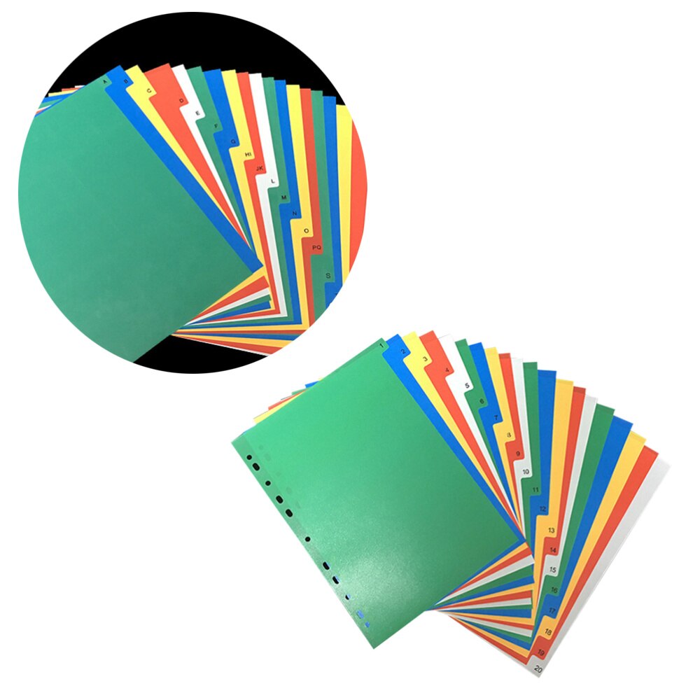 20 Pagina 'S A4 Kleurrijke Index Pagina Ingedeeld Lables Plastic Tab Verdelers (Kleur Gedrukte Nummer)