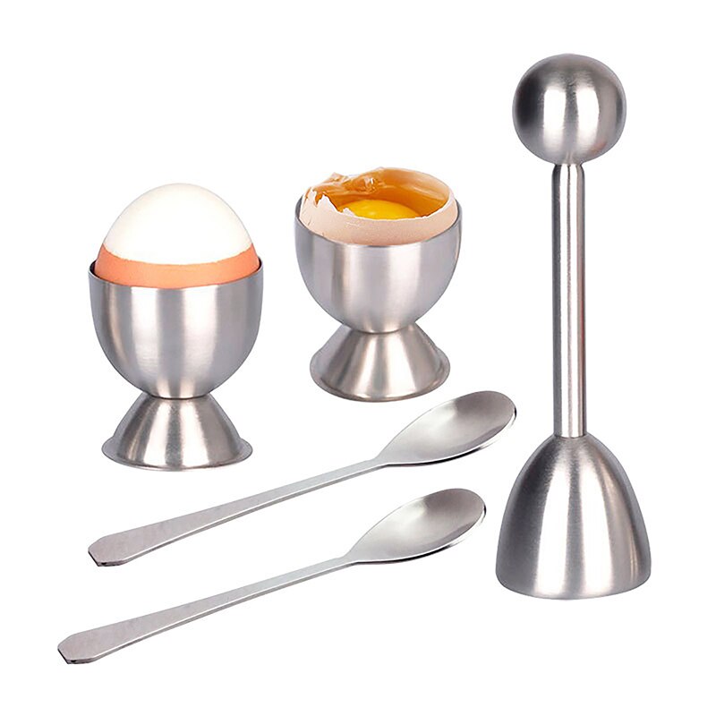 Stainless Steel Boiled Egg Topper EggShell Cracker Opener Egg Spoon Holder Kitchen Gadgets