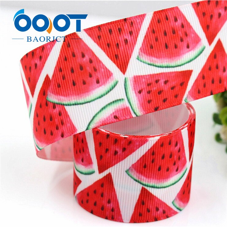 Ooot baorjct 183174 38mm 10 yards tegneserie frugtbånd termisk overførsel trykt grosgrain bryllup tilbehør diymaterialer: 2
