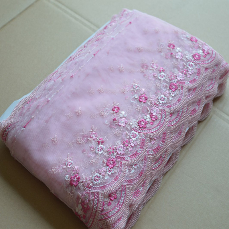 2 Yards/Lot 16 cm Breed Transparant Mesh Rood Wit Gemengde Bloem Borduren Kant Trim Voor Onderkleding, Bruiloft stof