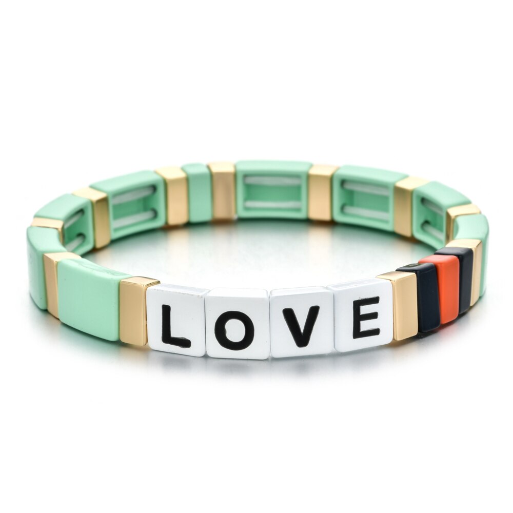 Mode Kleurrijke Regenboog Emaille Tegel Armband Vrouwen Meisjes Brief Liefde Armbanden Elasticiteit Manchet Bangles Partij Sieraden: A3