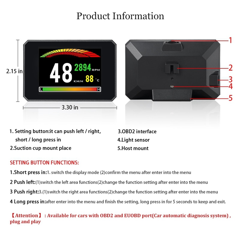 P16 head up display obd smart hud auto digital mät... – Vicedeal