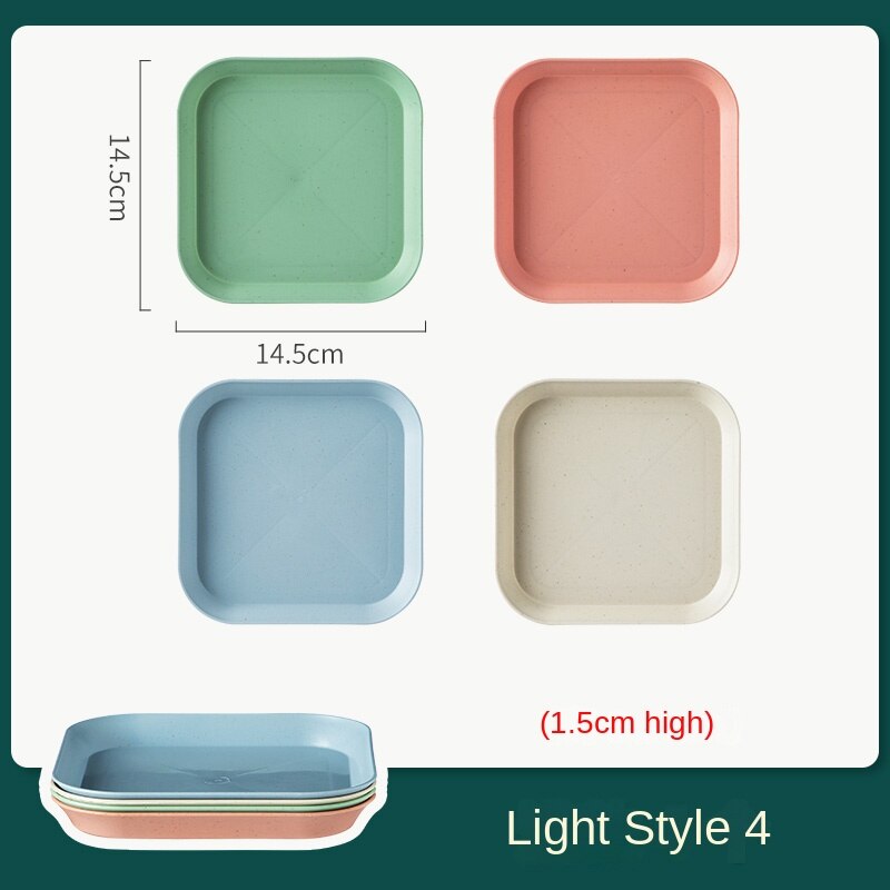 4pcs Eco-Friendly Unbreakable Dinner Plates Wheat Straw Biodegradable Restaurant Specialty Saucer Plastic Plate Picnic Dishes: Light Style 4 pieces