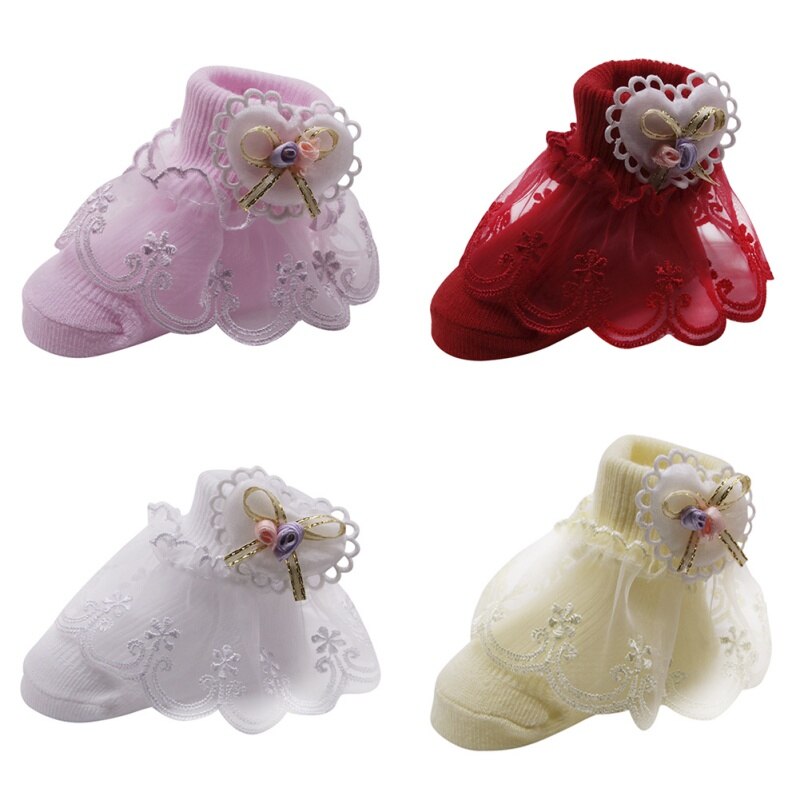 Cute Baby Girl Socks Cotton sweat absorbent non - slip socks With Lace Bow Floral Print Socks Princess Children Socks
