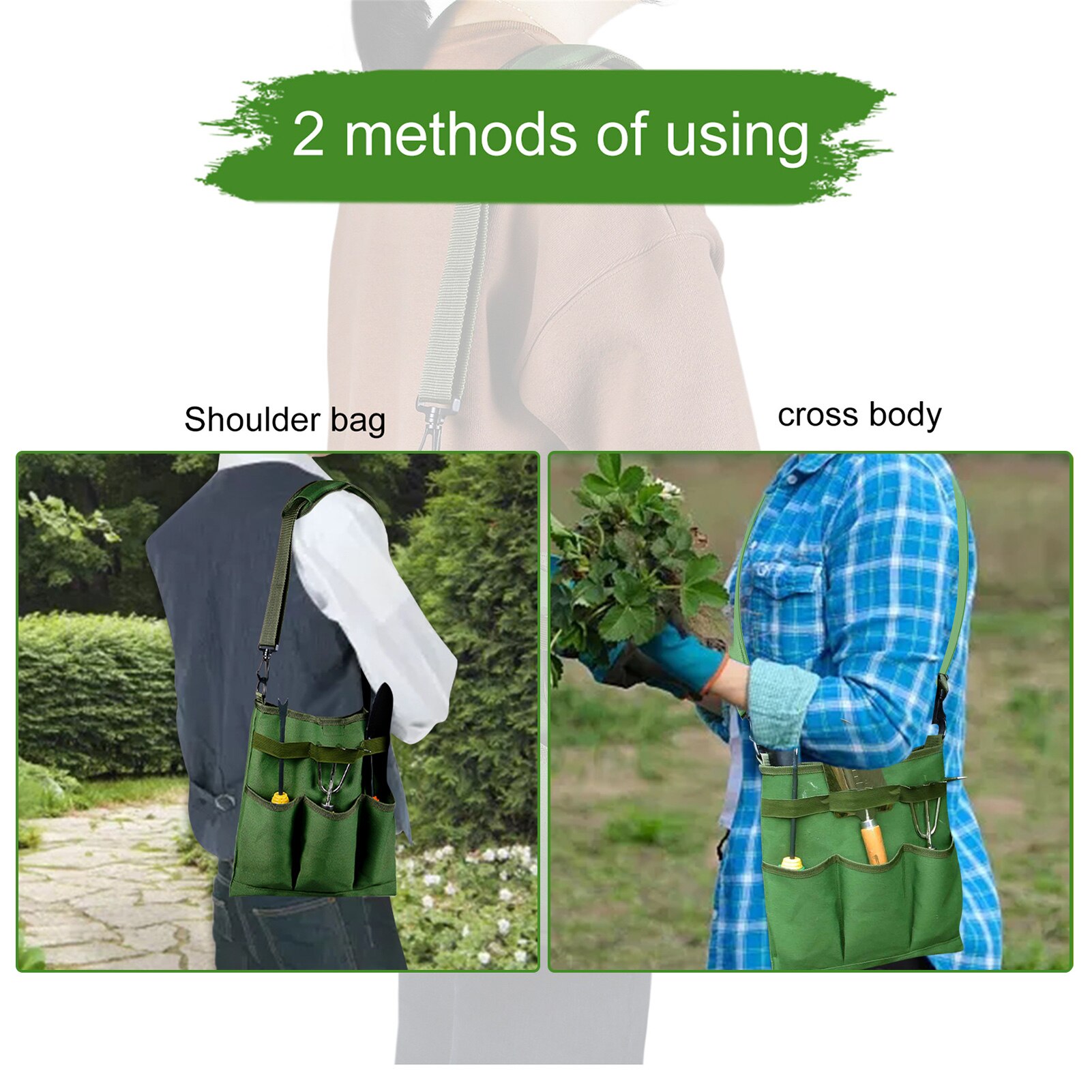 Garden Tool Bag Outdoor and Indoor Hand Bag for Garden Tool Kits with 3 Oxford Pockets shoulder strap