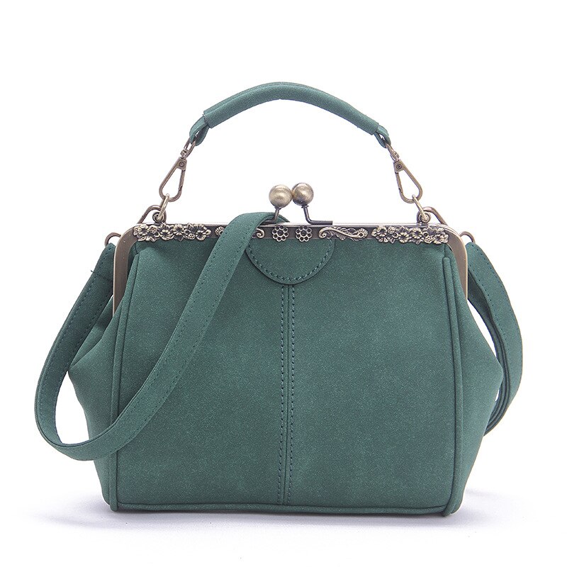 Jahrgang frauen Handtaschen Kuss Schloss Gerahmte Kupplung Tasche Taschen Schulter Umhängetaschen Frauen gefrostet PU Leder Dame Tasche: Frauen Tasche Grün