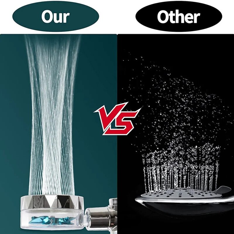 Pommeau de douche avec ventilateur à turbine rotative, filtre, accessoires de salle de bains, pulvérisation à haute pression, économie d'eau, pomme de douche réglable
