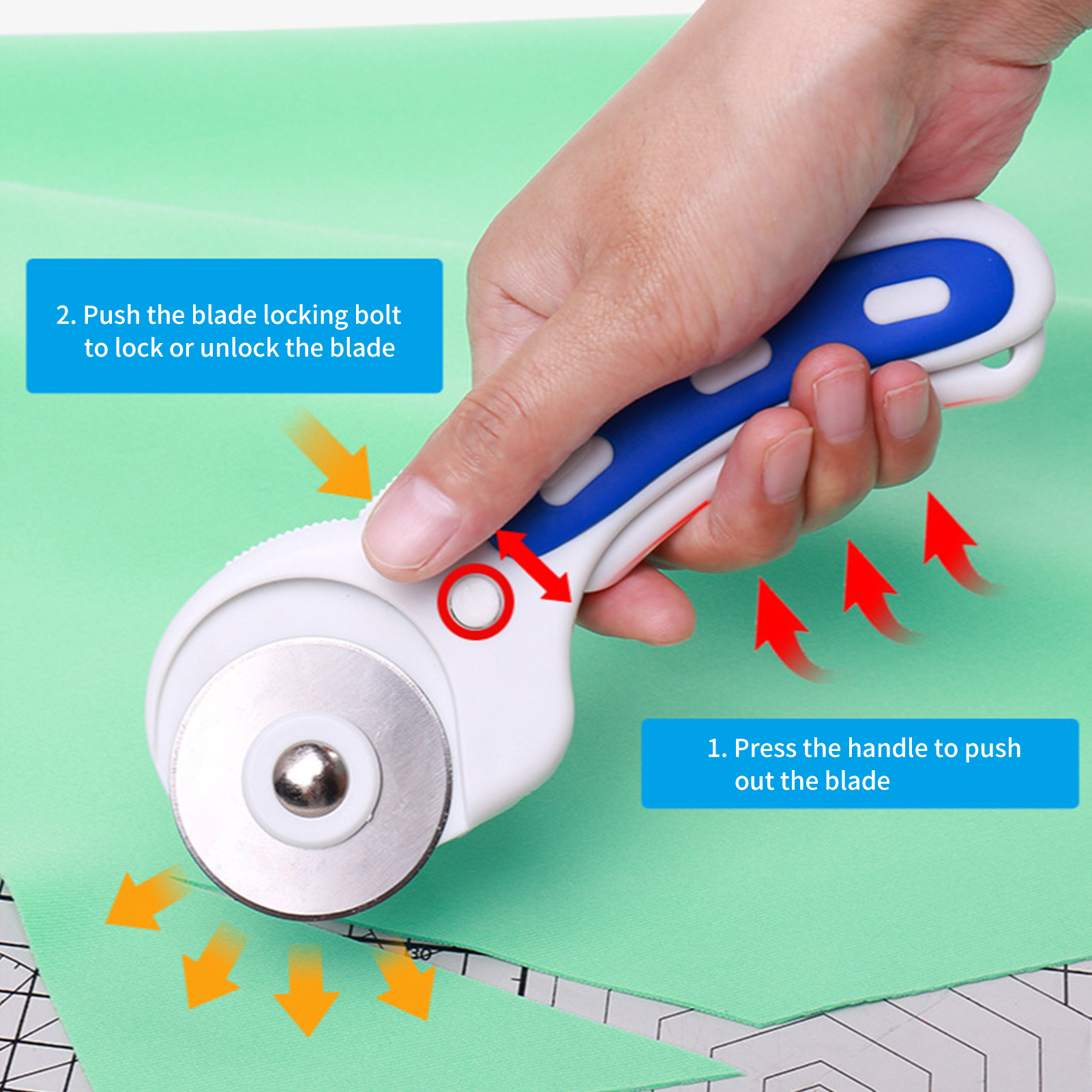 Kw-Trio Rotary Cutter 3in1 Snijmachine Met 3Pcs 45Mm Vervanging Blades Ergonomische Rubberen Handvat Rolling Cutter veiligheidsslot