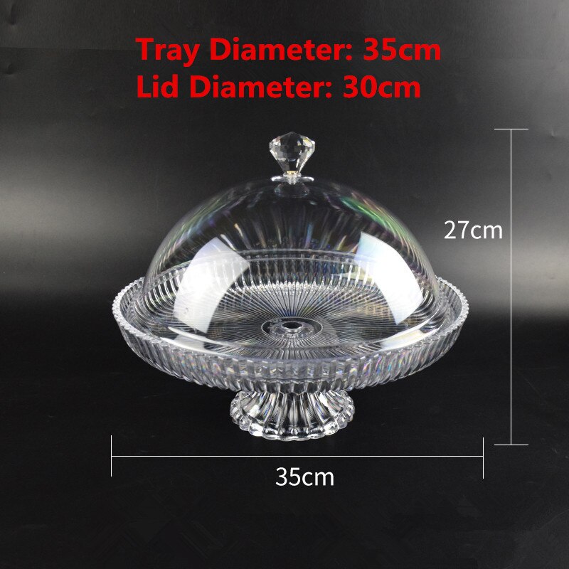 Acrylic Transparent fruit tray with cover plastic transparent snack plate household round candy plate Snack cake fruit plate: Tray 35  Lid 30cm