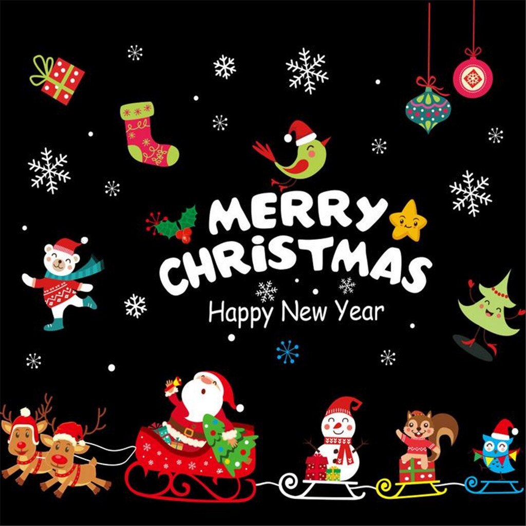 Merry Christmas Wall Sticker Window Glass Festival Wall Sticker Santa Mural Art Year Christmas Home Decoration Sticker