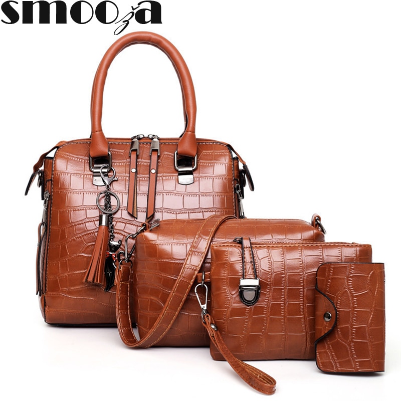 SMOOZA 4PS femmes sacs ensemble de luxe Crocodile femme sacs à main en cuir PU sacs à bandoulière gland Composite sacs sac de messager