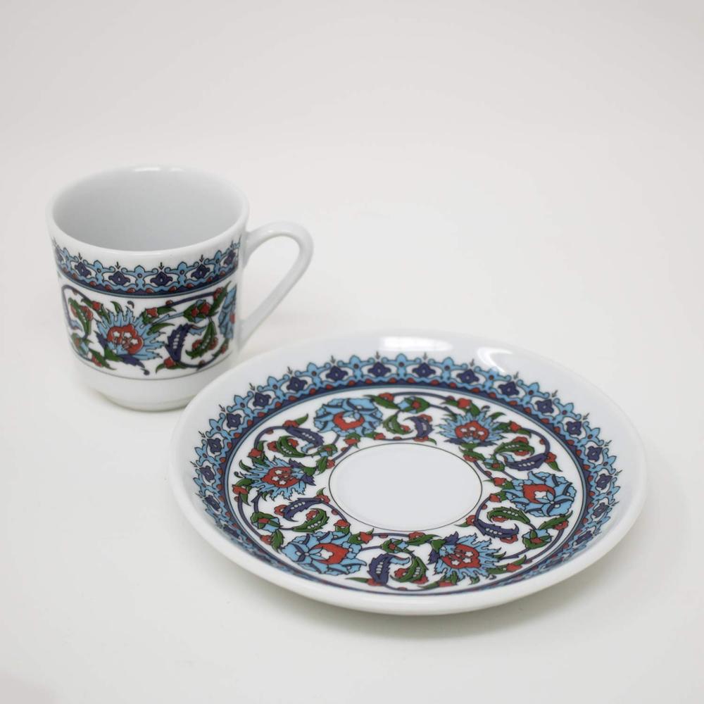 Güral porselen tyrkisk kaffekopp og tallerken