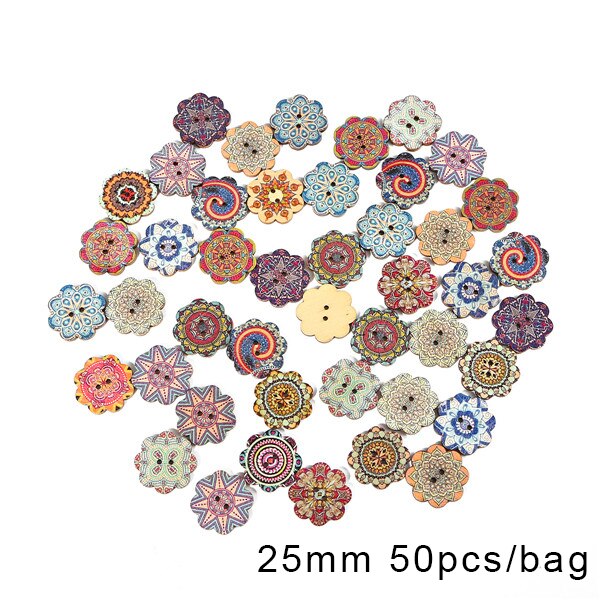 50pcs boutons en bois Vintage 2 trous 15/20/25mm boutons mixtes pour vêtements bricolage boutons vêtements décoratifs artisanat outils de couture: NCC-05