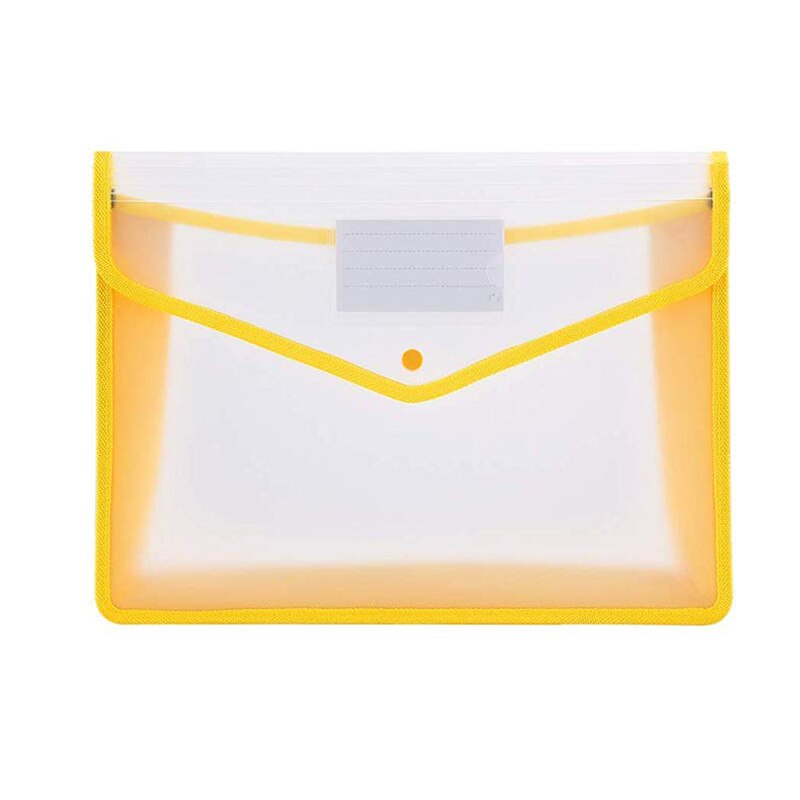 Plastic A4 Bestand Mappen Grote Capaciteit Portemonnee Document Zak Popper Portemonnee Envelop Mappen Voor Office Home School Travel Pvc Zak: yellow