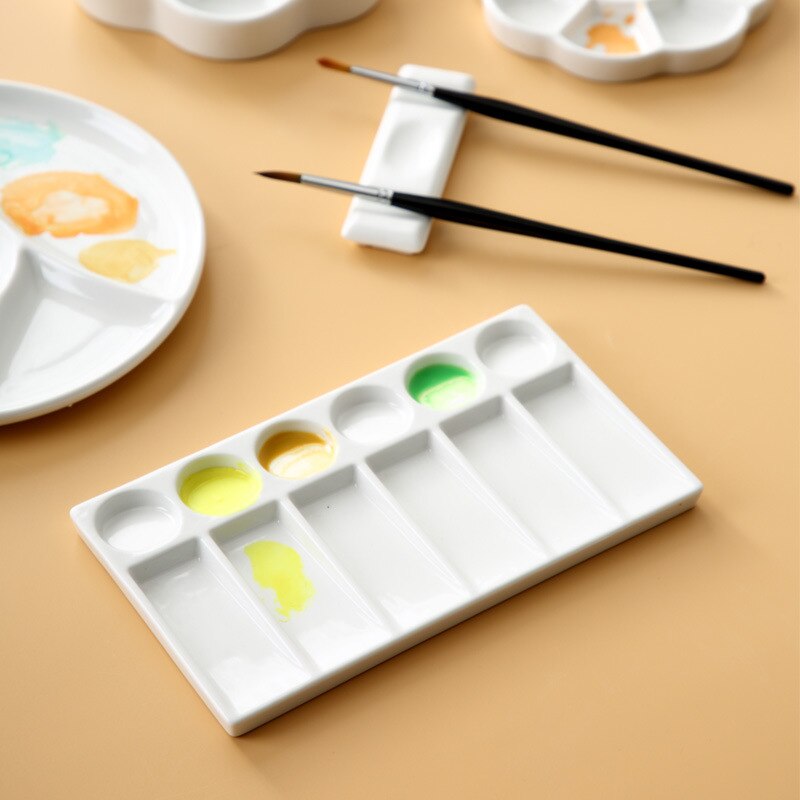 Paleta de cerámica para pintura de acuarela, materiales de arte de paleta de porcelana blanca, suministros profesionales de pintura de cerámica