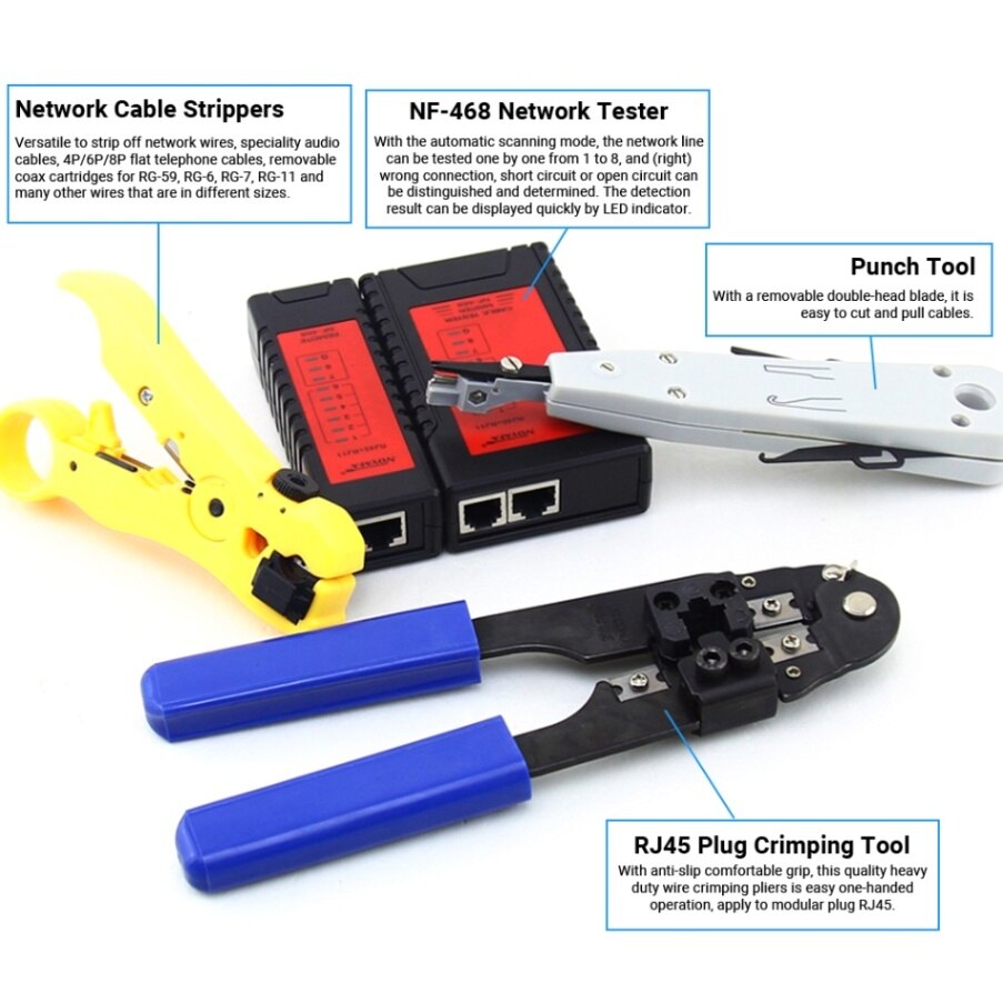 Rj45 nettverkskabel tester sett lan kabel tester trådkutter skrutrekker tang pressing vedlikeholdsverktøy sett: Type 3