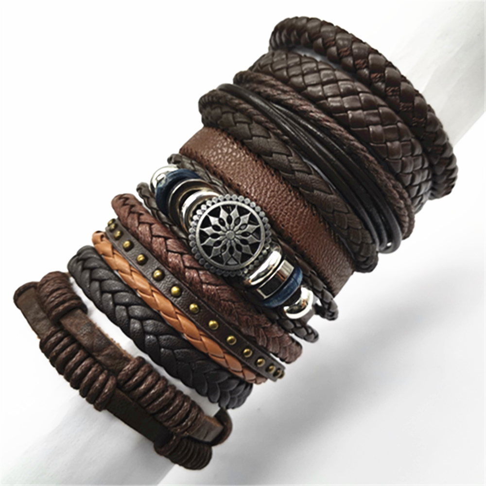 10 unids/set negro envoltura tejida nueva pulseras hechas a mano para hombres pulseras de cuero para hombres y mujeres brazalete para hombres de joyería al por mayor