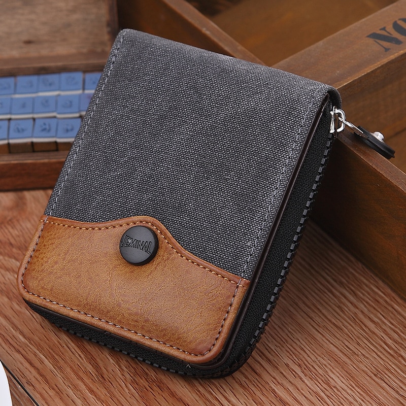 Portefeuille Cowboy en toile pour hommes, porte-monnaie de grande capacité, court, Vintage, avec poche à monnaie, fermeture éclair,