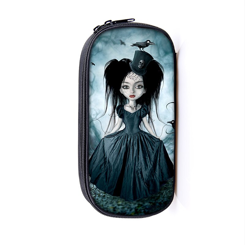 Cartoon Gothic Girls drukuj torby kosmetyczne pojemnik na ołówki kobiety kosmetyczka nastolatek dziewczyna piórnik torba stacjonarna prezent: Dqbb-gete11