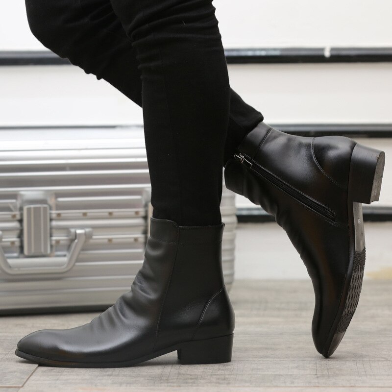 Menn vinterstøvler pu skinn chelsea støvler sko varme sko glidelås støvletter herre ankelstøvletter svarte støvletter  m4-33