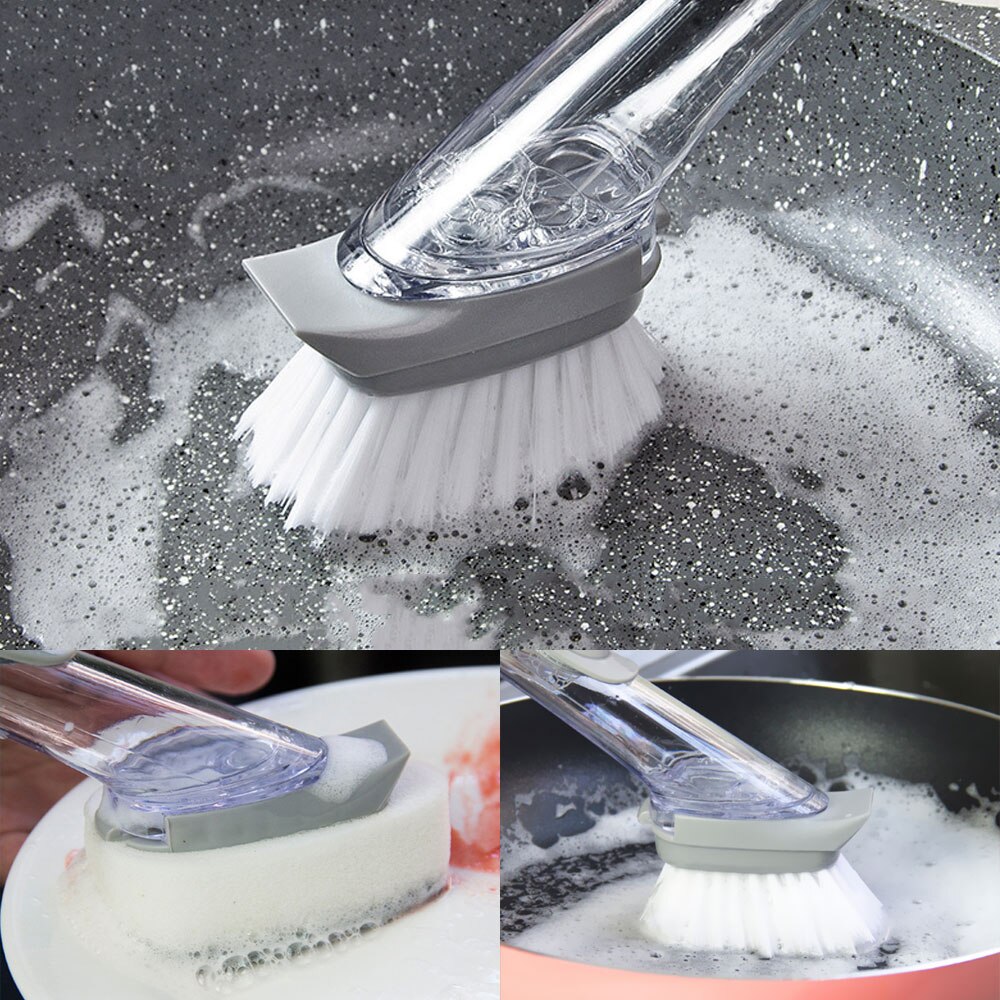 Washing Dish Brushes Automatic Liquid Cleaning Brush Scrubber With 3Pcs Non-Stick Oil Scouring Pad Sink Floor Cleaning Tools