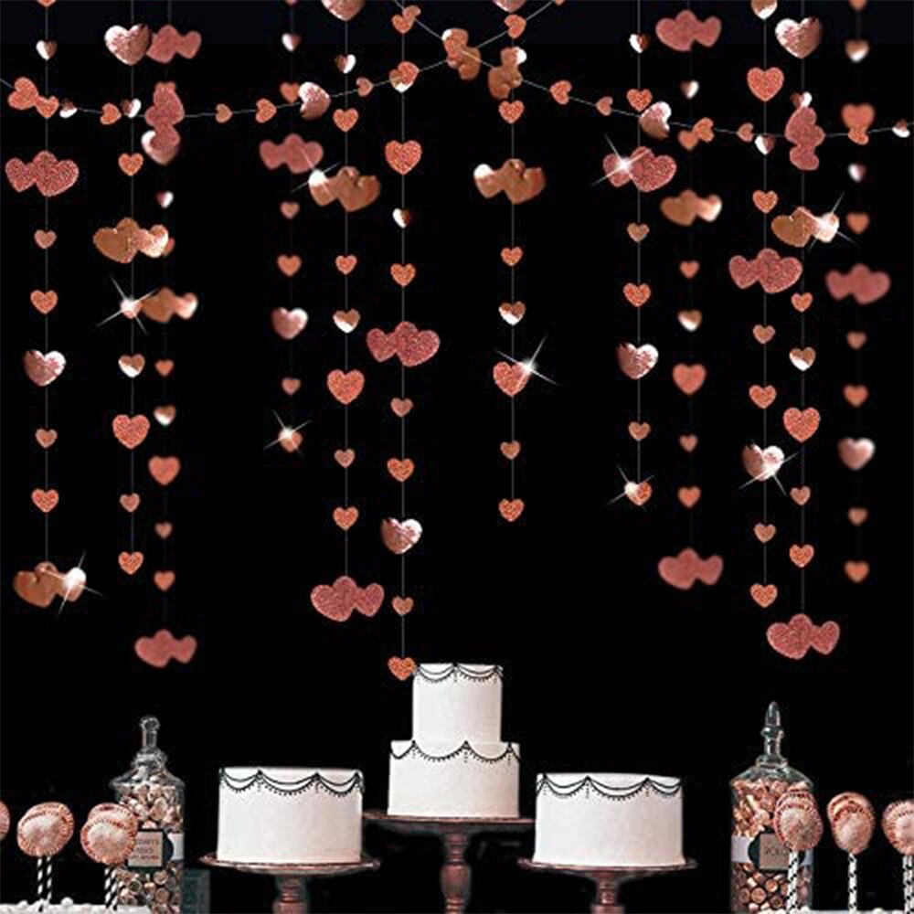 Rose Gold Herz Hängen Girlande Papier Liebe Form Streamer Banner für Bachelorette Engagement Hochzeit Valentines Party Dekoration