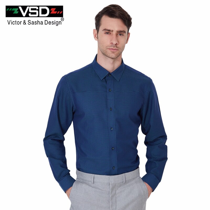 Vsd casual skjorter lange ærmer premium dot bomuld mærke shirting materiale herreskjorte euro størrelse  vs2045: 2045s