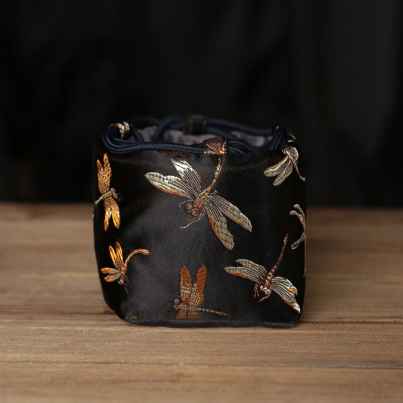 Bordado de brocado de seda, bolsa de té Manual gruesa portátil, bolsa de almacenamiento de taza de té, accesorios de juego de té, ZB83: S / Verde claro