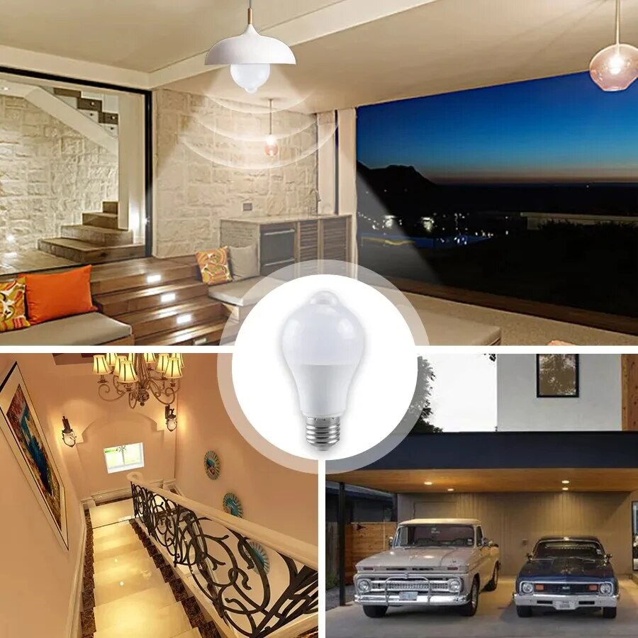 Motion Sensor Lâmpada LED com sensor PIR, luz noturna para varanda, escadas, garagem, luzes de segurança, Auto ON, OFF, E27, B22