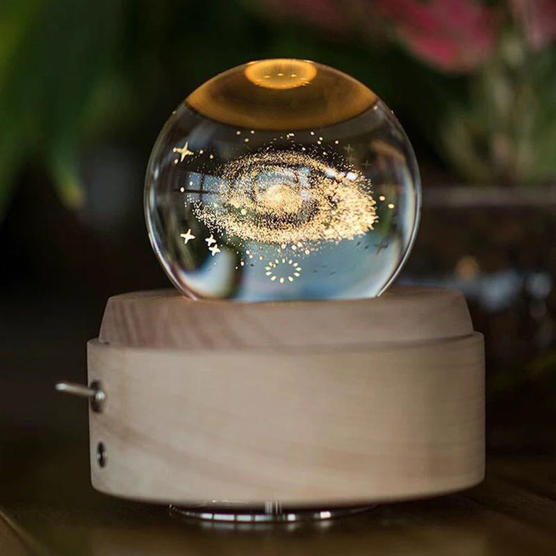 1 bola de cristal giratoria luminosa caja de música de madera bola de cristal adorno bola de cristal manualidades cumpleaños navidad de Año