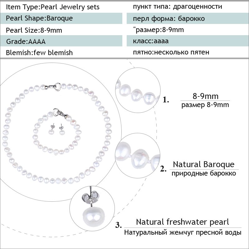 Nimfa słodkowodna perła komplet biżuterii damskiej naturalna barokowa biała kamienna koraliki choker naszyjnik kolczyki bransoletka impreza [T207]