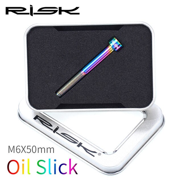 RISK Titanium Bolts M6 x 30 35 40 50mm Allen Key MTB Road Bike Taper Head Screw Bicycle Headset Cap Fixing Bolts Rainbow Gold: m6x50mm Oil Slick