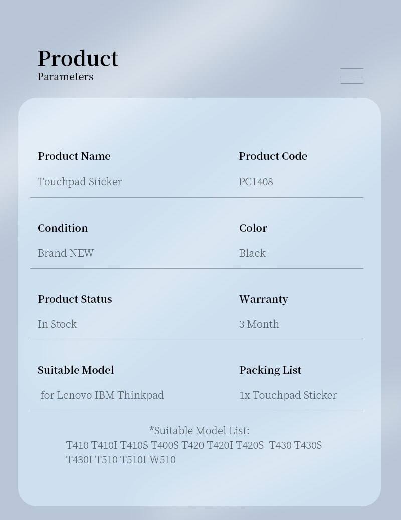 Touchpad naklejki dla Lenovo IBM Thinkpad T410 T410I T410S T400S T420 T420I T420S T430 T430S T430I T510 T510I W510