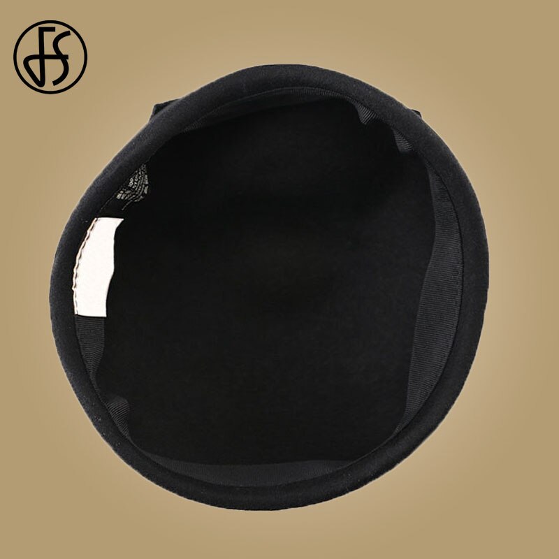 FS 100% Wool Black Pillbox Hats Fascinator For Women Wedding Felt Fedora Hat Derby Tea Party Formal Ladies Church Hats