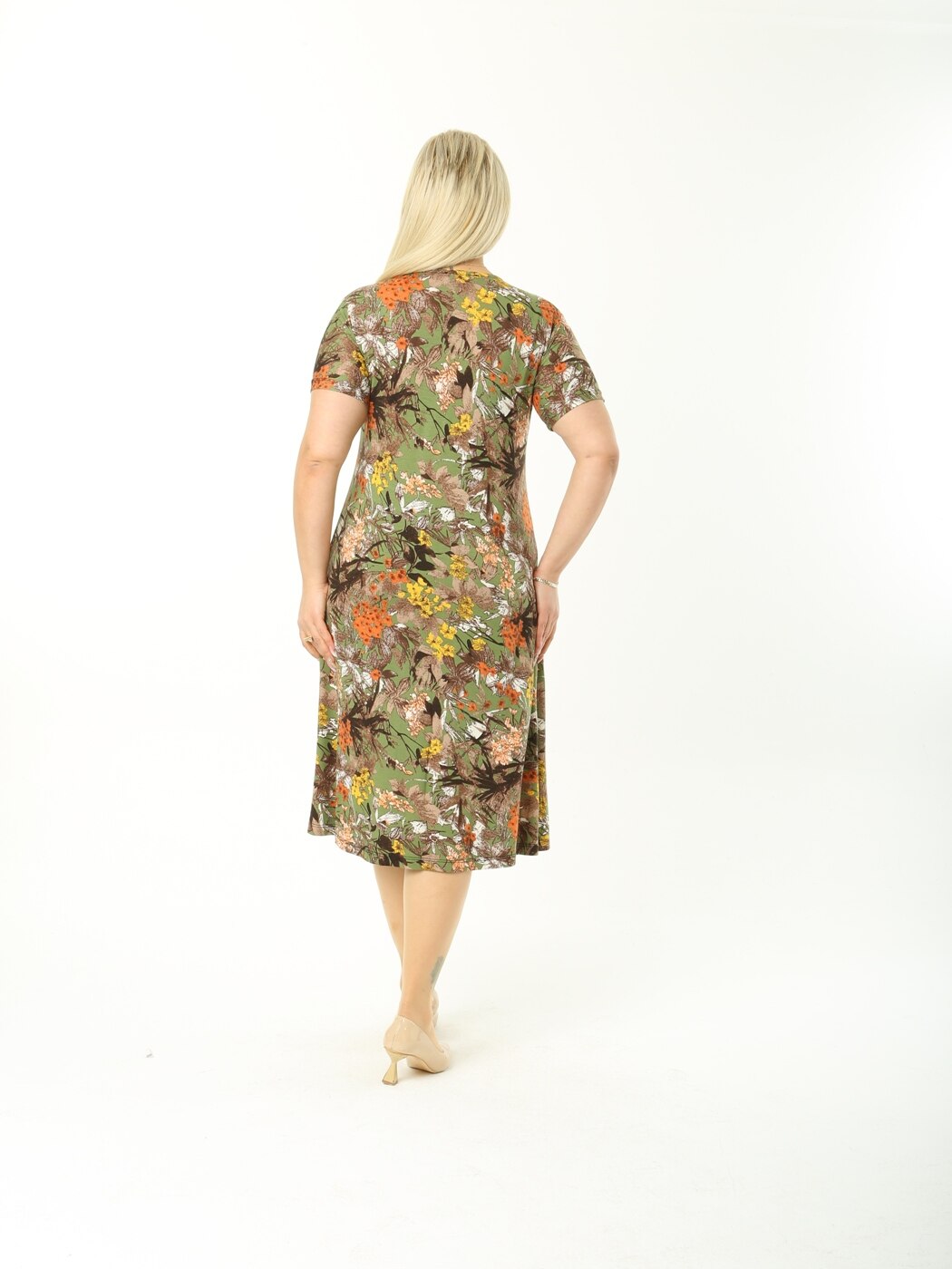 Robe mi-longue en Lycra pour femmes, vêtement mi-longue, décontracté, jaune, marron, fleurs, longueur aux genoux, Viscose tricotée, fabriqué en turquie, grande taille, été, 2022