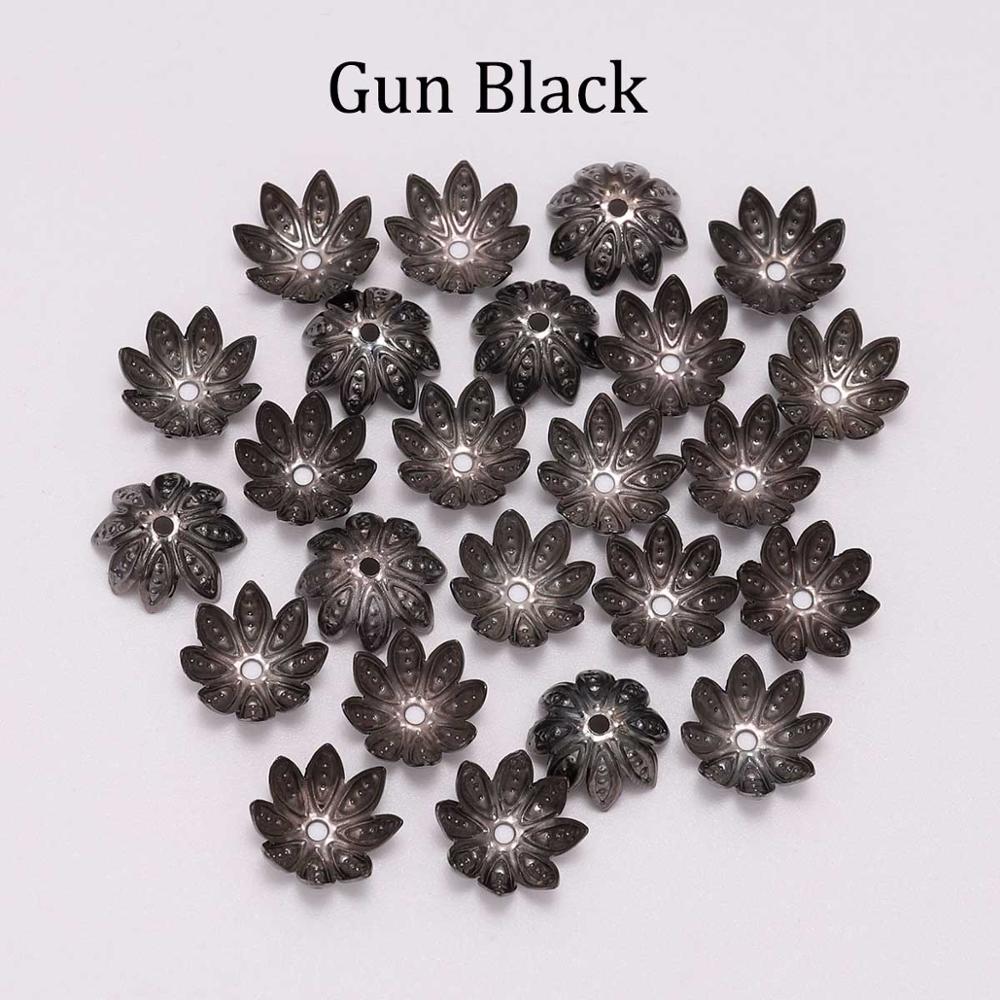 100 sztuk/worek 8mm 10mm kwiatowy koralik zaślepki złoty koralik czapki dla DIY wyrób biżuterii bransoletka kolczyki akcesoria ustalenia: Gun Black / 10mm